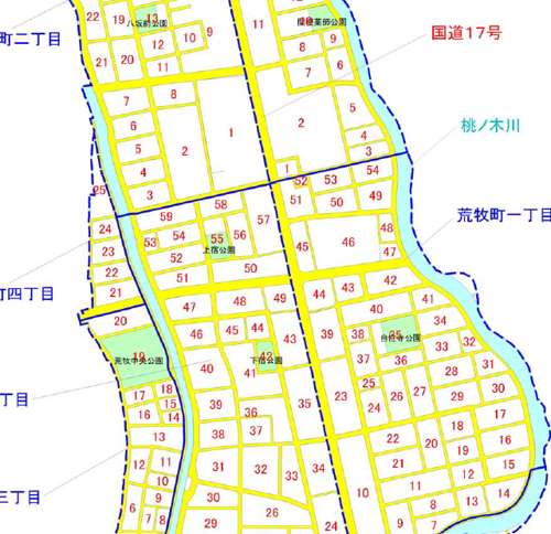 群馬県前橋市区画整理事業住所変更の区域図
