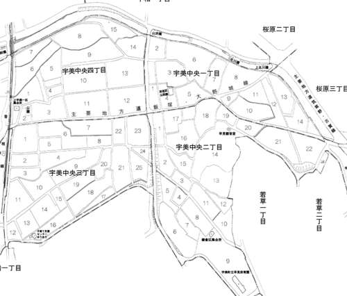 福岡県糟屋郡宇美町住居表示住所変更の区域図