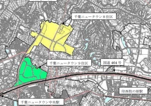 千葉県印西市区画整理事業住所変更の区域図１