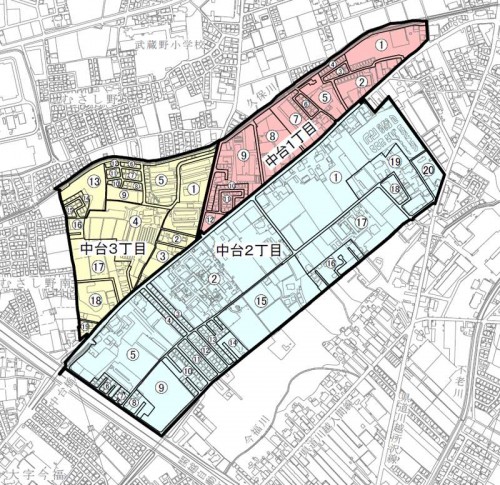 埼玉県川越市町名地番整理事業住所変更の区域図