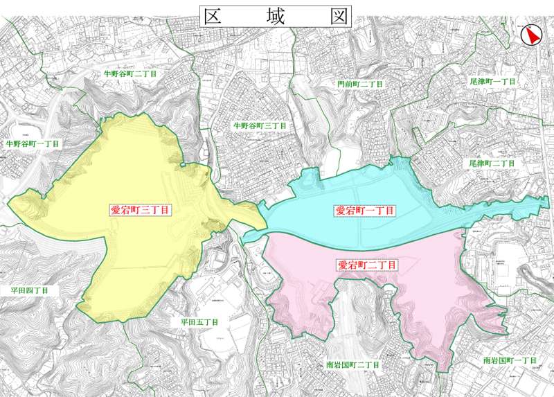 山口県岩国市の町名整理による住所変更区域図