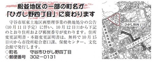 茨城県守谷市区画整理住所変更