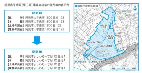 茨城県稲敷郡阿見町2014年2月8日町名地番変更住所変更区域図他１