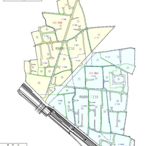 大分県大分市2020年1月11日住居表示住所変更区域図(明磧町地区)