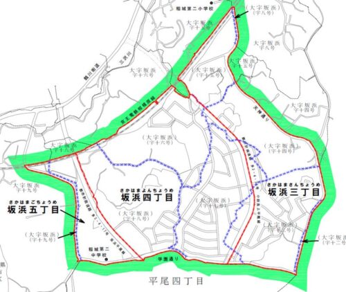 東京都稲城市2023年3月4日区画整理事業住所変更区域図他１